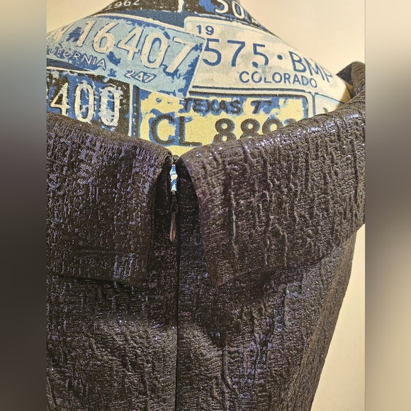 Teri Jon Sapphire Blue Jacquard Off Shoulder Column Gown - Picture 5 of 9